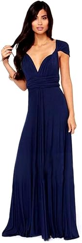 Infinity Kleid, Ballkleid, Brautjungfernkleid, Gr. 42-48 viele Farben Wickelkleid lang, 70 Verschiedene Wickelarten, Convertible Dress, Brautkleid, Bridesmaid, one Size, Stretch (Dunkelblau 2) von Lalia