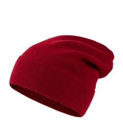 Lallier Unisex-Mütze aus 100% reinem Kashmir, gerippte Mütze mit Bündchen, warm, weich, mit Geschenkbox für Damen und Herren (Rot) von Lallier