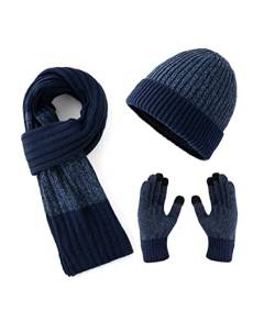 Lallier Winter 3-teiliges Herren Wolle Mütze Schal Handschuhe Set, Warmes Beanie Skull Cap Schal Thermohandschuh Set für Herren, Blau von Lallier