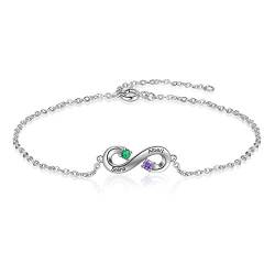 Lam Hub Fong Unendlich Armband Damen Personalisiert mit Name Gravur 925 Sterling Silber Armband Unendlichkeit mit Geburtsstein Geschenk für Frauen Müttern Mädchen (2 Geburtsstein 2 Name-2) von Lam Hub Fong