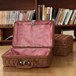 Tragbare Reise-Kulturbeutel, Make-up-Tasche, gewebte Rattan-Geschenk-Box, Kosmetik-Organizer, große Kapazität, für Frauen und Mädchen, Geschenkbox von Lamala