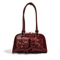 Y2k Ita Bag Süße Handtasche, modische PU-Leder-Unterarm-Umhängetasche, geeignet für Mädchen und Frauen, einfarbig, großes Fassungsvermögen (17 x 30 x 10 cm)., Cherry R von Lamala