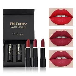 Lippenstift Für Frauen, Lippenstift-Set Mattes Lippenstift-Make-up-Set Für Frauen 3Pcs Velvet Matt Lipstick Waterproof Long-Lasting Non-Stick Cup Not Fade Shimmer Lip Gloss Set von Lambo