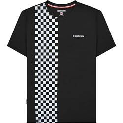 Lambretta Herren-T-Shirt, zweifarbig, gestreift, Schachbrett, Rundhalsausschnitt, Schwarz, Schwarz , L von Lambretta