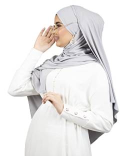 HE510 Hijab zum Binden mit Öffnungen für Brillen und Kopfhörer, gerippter Jersey, für muslimische Frauen, verschleiert, für Damen, Hijab, hellgrau, One size von Lamis Hijab