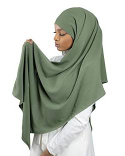 HE700 Luxuriöser Hijab für muslimische Frauen, mit Schleiermütze, Medinenseide, zum Binden, grün - vert khaki, One size von Lamis Hijab