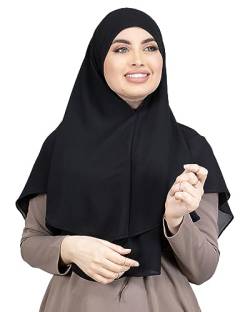 LAMISHIJAB® Hijab Schlupfschuh Khimar Effekt 2 Schleier zum Binden ohne Stecknadeln für Damen Musumane Schleier Schleier HE600, Schwarz , One size von Lamis Hijab