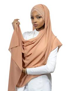 Lamis Hijab - Fertiger Hijab Schal Kopftuch zum Überziehen, gekreuzt, mit integriertem Bonnet-Untertuch, für muslimische Damen, islamischer Schal Gr. Einheitsgröße, Ziegelrot von Lamis Hijab