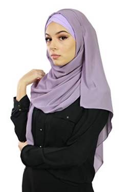 Lamis Hijab - Fertiger Hijab Schal Kopftuch zum Überziehen, gekreuzt, mit integriertem Bonnet-Untertuch, für muslimische Damen, islamischer Schal Gr. Einheitsgröße, blasslila von Lamis Hijab