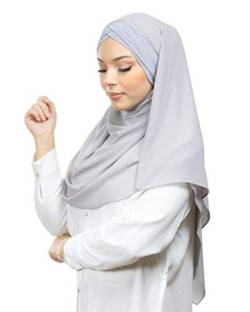 Lamis Hijab - Fertiger Hijab Schal Kopftuch zum Überziehen, gekreuzt, mit integriertem Bonnet-Untertuch, für muslimische Damen, islamischer Schal Gr. Einheitsgröße, grau von Lamis Hijab