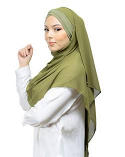 Lamis Hijab - Fertiger Hijab Schal Kopftuch zum Überziehen, gekreuzt, mit integriertem Bonnet-Untertuch, für muslimische Damen, islamischer Schal Gr. Einheitsgröße, grün - vert khaki von Lamis Hijab