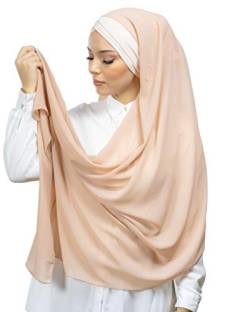 Lamis Hijab - Fertiger Hijab Schal Kopftuch zum Überziehen, gekreuzt, mit integriertem Bonnet-Untertuch, für muslimische Damen, islamischer Schal Gr. Einheitsgröße, nude von Lamis Hijab
