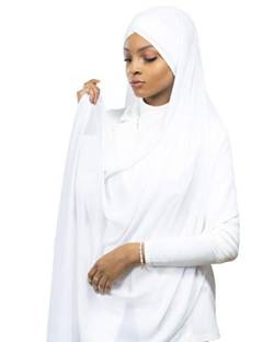 Lamis Hijab - Fertiger Hijab Schal Kopftuch zum Überziehen, gekreuzt, mit integriertem Bonnet-Untertuch, für muslimische Damen, islamischer Schal Gr. Einheitsgröße, weiß von Lamis Hijab