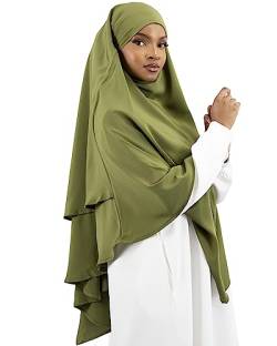 Lamis Hijab - Khimar 2 Schleier aus Seide für muslimische Frauen, Mulimisch, KH200, grün - vert khaki, One size von Lamis Hijab