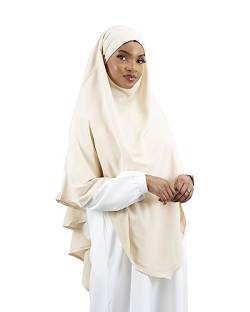 Lamis Hijab - Khimar 2 Schleier zum Auffädeln Medinenseide Jilbab Top für muslimische Frauen, verschleiert, KH200, Beige Creme, One size von Lamis Hijab