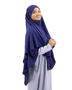 Lamis Hijab - Khimar 2 teilig aus Seide für muslimische Frauen, Mulimisch, KH200, marineblau, One size von Lamis Hijab