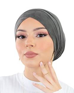 Lamis Hijab TU-5 Turban für muslimische Frauen, Wildleder, zum Überziehen, mausgrau, One size von Lamis Hijab