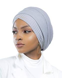 Turban Hijab aus 100 % Baumwolle, gestrickt, für muslimische Frauen, hellgrau, One size von Lamis Hijab