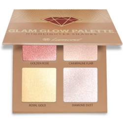 Highlighter Palette Highlighter Makeup Iluminador - Glow Bronzer Powder Makeup Highlighter Kit With Mirror - 4 Highly Pigmented Face Highlighter Shimmer Colors - Vegan, Cruelty Free & Hypoallergenic von Lamora