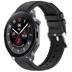 Lamshaw Kompatibel mit OnePlus Watch 2, Leder-Silikon, atmungsaktiv, Ersatz-Smartwatch-Armband, kompatibel mit OnePlus Watch 2 46 mm / 1 Smartwatch (schwarz) von Lamshaw