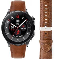 Lamshaw Kompatibel mit OnePlus Watch 2 Bändern, echtes Leder, Ersatz-Smartwatch-Armband, kompatibel mit OnePlus Watch 2 46 mm / 1 Smartwatch (braun) von Lamshaw
