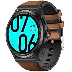 Lamshaw Kompatibel mit Ticwatch Pro 5 Smartwatch-Bändern, 24 mm Leder-Silikon, atmungsaktives Ersatz-Smartwatch-Armband, kompatibel mit Ticwatch Pro 5 Android Smartwatch (Braun) von Lamshaw