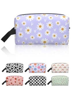 Lamtwbos Polyester-Tasche, Kosmetiktasche, Gänseblümchen, Violett, 10×4.9×6.2inches von Lamtwbos