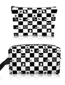 Lamtwbos Polyester-Tasche, Schachbrett-Kosmetiktasche, 10×4.9×6.2inches von Lamtwbos