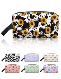 Lamtwbos Polyester Taschen, Kuh Sonnenblume Kosmetiktasche, 10×4.9×6.2inches von Lamtwbos