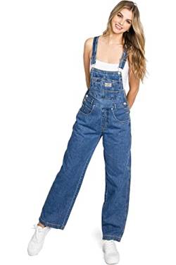 Lana Roux 90er Retro Revolt Latzhose Utility Denim Jumpsuit Jeans Overall, Medium Denim, X-Large von Lana Roux