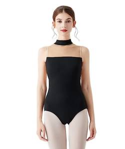 Lanbodance Ärmelloser Ballettanzug für Damen mit Ausschnitt für Balletttanz und Erwachsene, Schwarz/Nude Mesh, S von Lanbodance