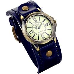 Lancardo 2pcs Herren Damen Armbanduhr, Klassische Casual Analog Quarz Uhr mit römische Ziffern Zifferblatt, Leder Armband, Marineblau von Lancardo