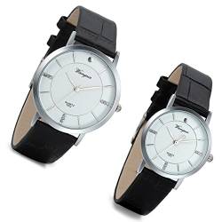 Lancardo 2pcs Herren Damen Freundschafts Armbanduhr, Casual Analog Quarz Zeitloses Srtass Zifferblatt Design klassisch Uhr für Lieben Valentinstag Paar Paare Geschenk, Leder Armband, schwarz von Lancardo