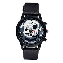 Lancardo Armbanduhr Schädel Totenkopf Rund Zifferblatt Analog Quarz Uhr für Damen Herren mit PU Lederband von Lancardo