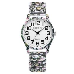 Lancardo Damen-Armbanduhr: Bohemia Flower Elastic Analog Quarz große Ziffern weißes Zifferblatt Armbanduhr leicht zu lesen, Blumen von Lancardo