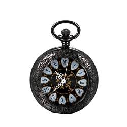 Lancardo Damen Herren Steampunk mechanische Herz Taschenuhr schwarz, Retro Zahnrad Ritzel Kettenuhr Skelett Uhr mit Halskette Kette von Lancardo