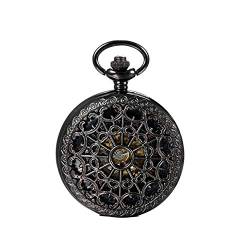 Lancardo Damen Herren Steampunk mechanische Taschenuhr schwarz, Retro Zahnrad Ritzel Kettenuhr Skelett Uhr mit Kette von Lancardo