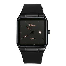 Lancardo Damen Herren silikon Armbanduhr schwarz Rechteck Ultra Slim Analog Quarz Kalender Uhr mit schwarz Zifferblatt von Lancardo