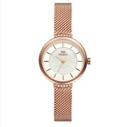 Lancardo Frauen Armbanduhr Analog mit Edelstahl Mesh Armband Strass Zifferblatt Uhr Rosegold Weiss von Lancardo