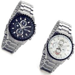 Lancardo Herren-Armbanduhr mit großem Zifferblatt, Business Casual Stil, Edelstahl, mit Kalender, 2 Stück von Lancardo