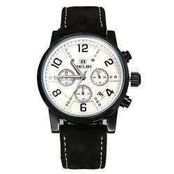 Lancardo Herren Leder Armbanduhr schwarz Weiss Business Casual Kalender Analog Quarz Strass Zifferblatt Sport Uhr Stoppuhr mit Lederarmband Uhr von Lancardo