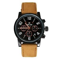 Lancardo Herren Leder Armbanduhr schwarz braun Business Casual Kalender Analog Quarz Strass Zifferblatt Sport Uhr Stoppuhr mit Lederarmband Uhr von Lancardo