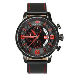 Lancardo Herren Leder Armbanduhr schwarz rot, Wasserdicht Business Casual Analog Quarz Zifferblatt Sport Uhr Stoppuhr mit Lederarmband Uhr von Lancardo