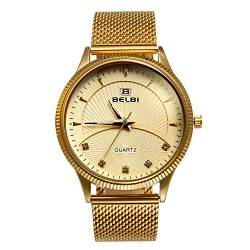 Lancardo Herren Uhren Edelstahl Armband Mesh Gold, Freundschafts Armbanduhr, Casual Analog Quarz Zeitloses Strass Design klassisch Uhr für Lieben Valentinstag Paar Paare Geschenk von Lancardo