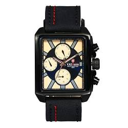 Lancardo Herrenuhr Quarzwerk mit Leder Armband schwarz Kalender Armbanduhr, Rechteck Zifferblatt Hartes blaues Glas Wasserdicht Punk Rock Männer Uhr von Lancardo