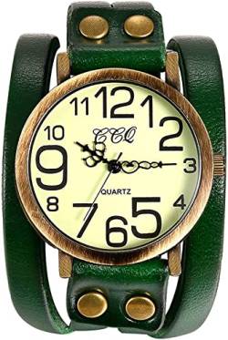 Lancardo Retro Herren Armbanduhr Breit, Analog Quarz Sport Groß Digital Uhr mit Leder Armband geflochten, Grün von Lancardo