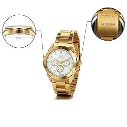 Lancardo Uhr mit Foto Gravur,Herren Edelstahl Armbanduhr Gold Business Casual Analog Quarz Herren Uhren Weiss Zifferblatt Personalisierte Geschenk für Papa von Lancardo