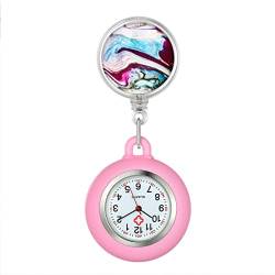 Silverora 1 PCS Silikon Krankenschwester Uhr einziehbar mit Stethoskop Sternenhimmel Muster Revers Clip-on Taschenuhr für Arzt Krankenschwestern Silikonhülle für Frauen und Männer, Pink von Lancardo