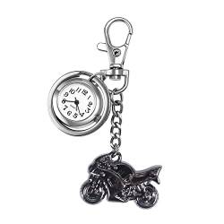 Silverora Schlüsselanhänger Uhr mit Motorradanhänger Charm für Damen und Herren Taschenuhr mit Schlüsselschließe Pocket Taschenuhr Ansteckuhr Rucksack Sport Easy Carry von Lancardo