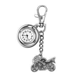 Silverora Schlüsselanhänger Uhr mit Motorradanhänger Charm für Damen und Herren Taschenuhr mit Schlüsselschließe Pocket Taschenuhr Ansteckuhr Rucksack Sport Easy Carry von Lancardo